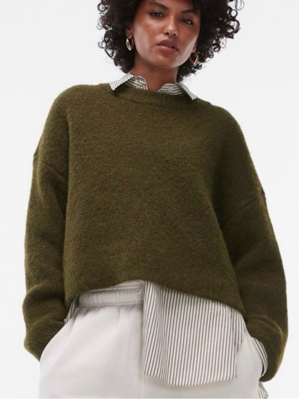 Topshop Olive Crewneck Fluffy Mohair-Blend Sweater